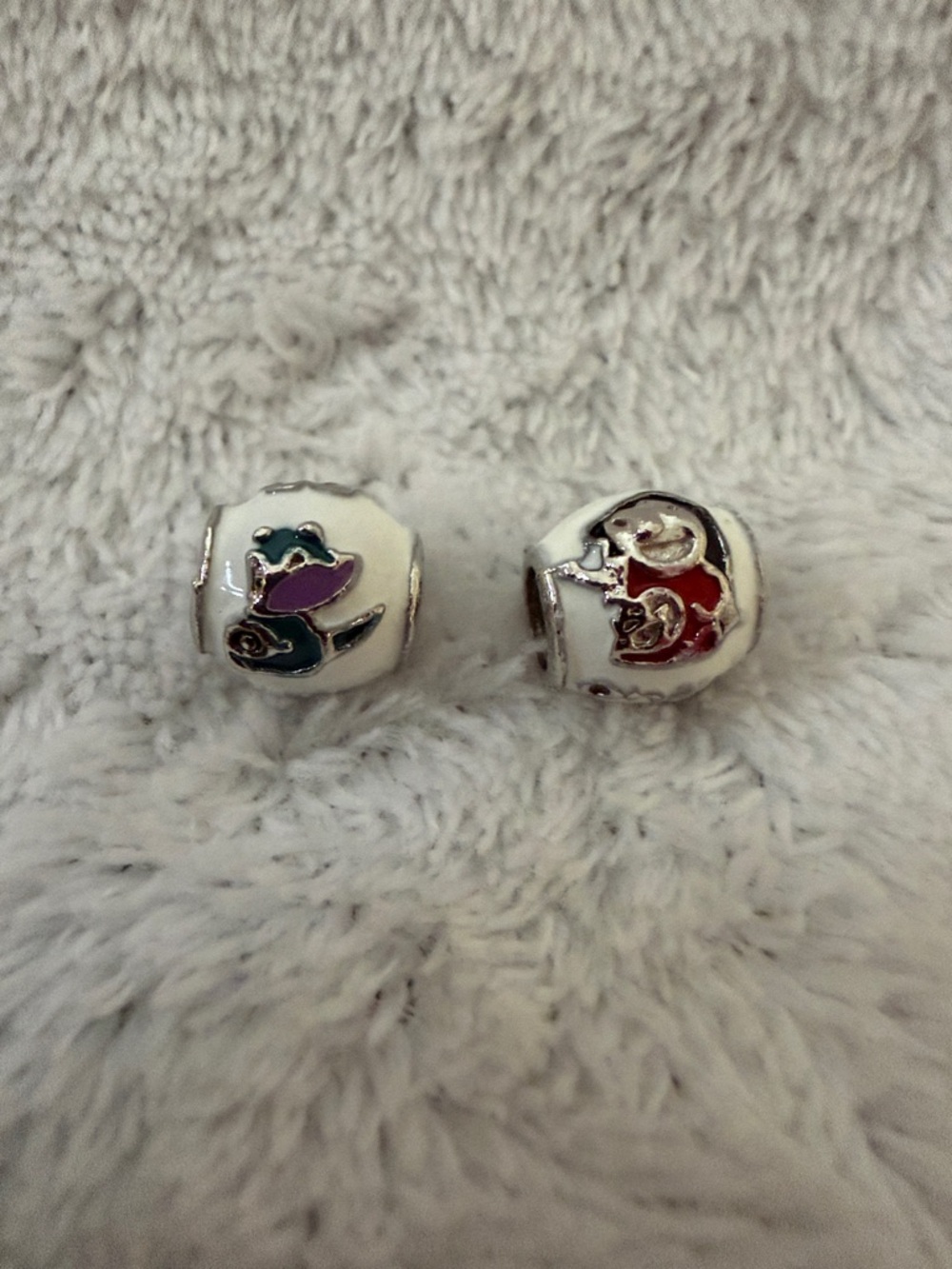 White Enamel Bead Charms with Colorful Accents